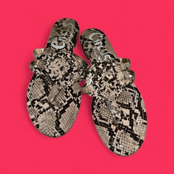 Sam Edelman Snake-Embossed Sandals – Size 6 Flip Flops Flats Animal Print - Picture 1 of 3